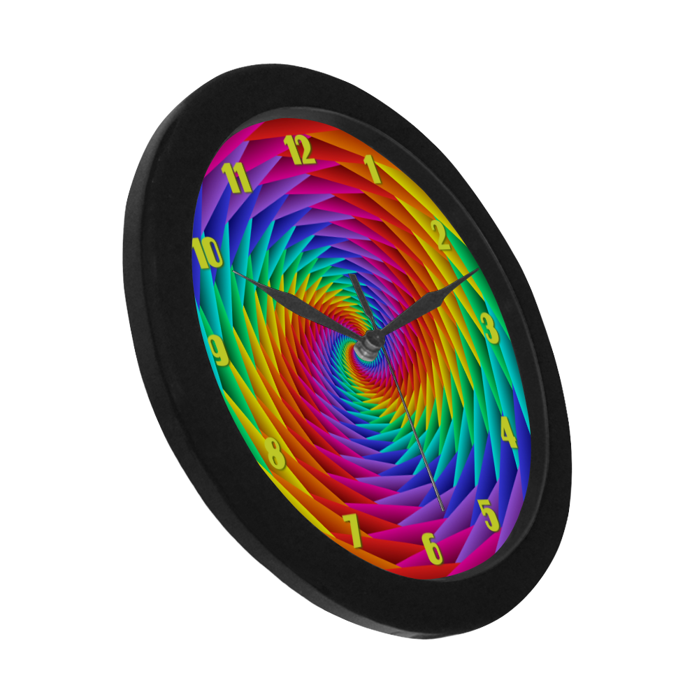 Psychedelic Rainbow Spiral Fractal Circular Plastic Wall clock