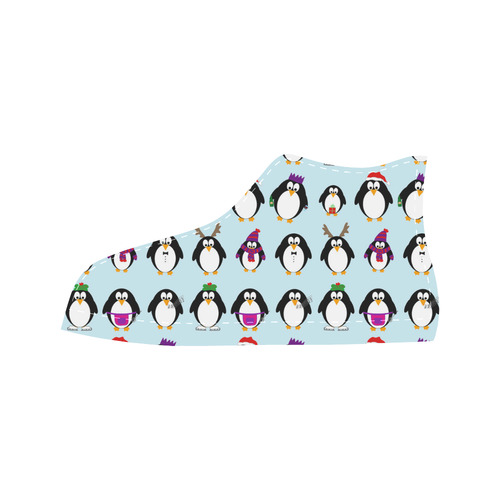 Christmas Party Penguins Aquila High Top Microfiber Leather Women's Shoes (Model 032)