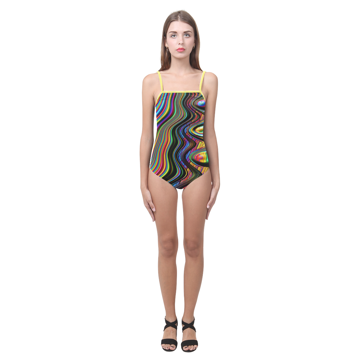 Colors Gone Wild Abstract Fractal Art Strap Swimsuit ( Model S05)