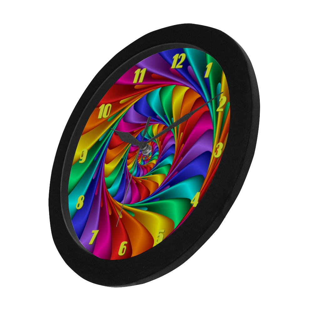 Psychedelic Rainbow Spiral Fractal Circular Plastic Wall clock