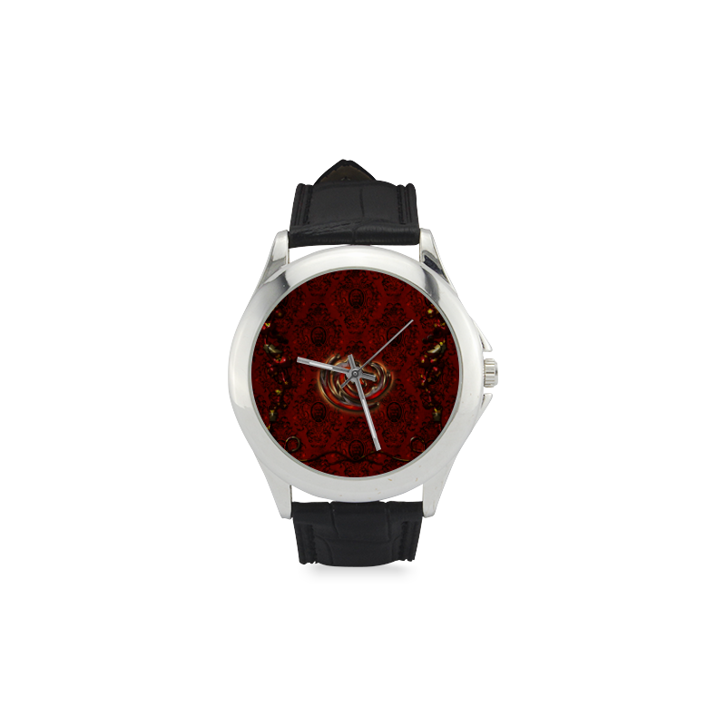 The dragon in red and gold Women's Classic Leather Strap Watch(Model 203)