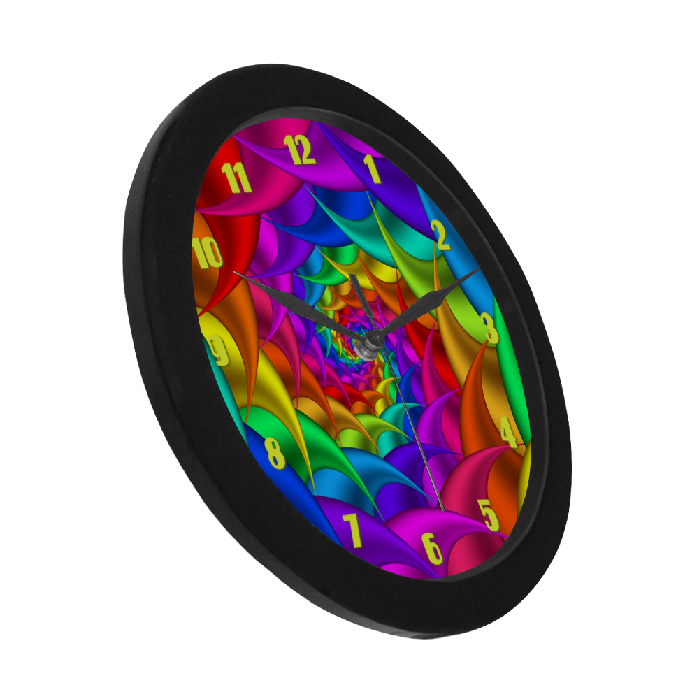 Psychedelic Rainbow Spiral Fractal Circular Plastic Wall clock