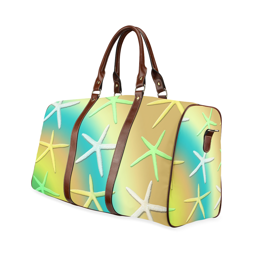 Lime White Yellow Starfishes Waterproof Travel Bag/Small (Model 1639)