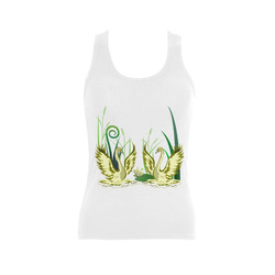 Lovely Swans  & Flower Lily in a Pond Women's Shoulder-Free Tank Top (Model T35)