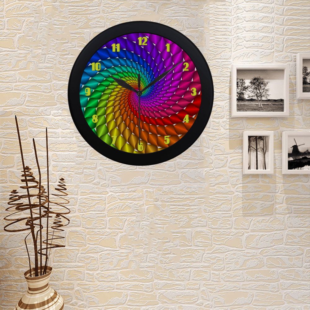 Psychedelic Rainbow Spiral Fractal Circular Plastic Wall clock