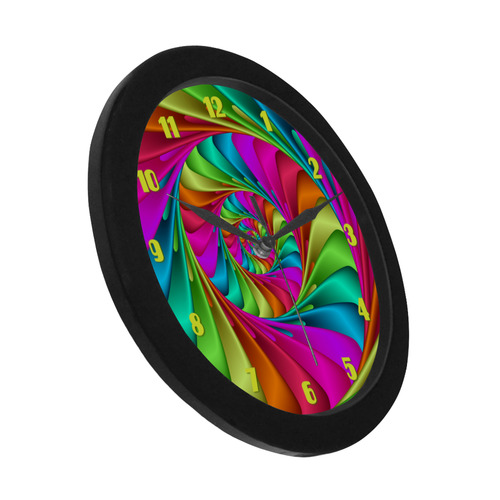 Psychedelic Rainbow Spiral Fractal Circular Plastic Wall clock