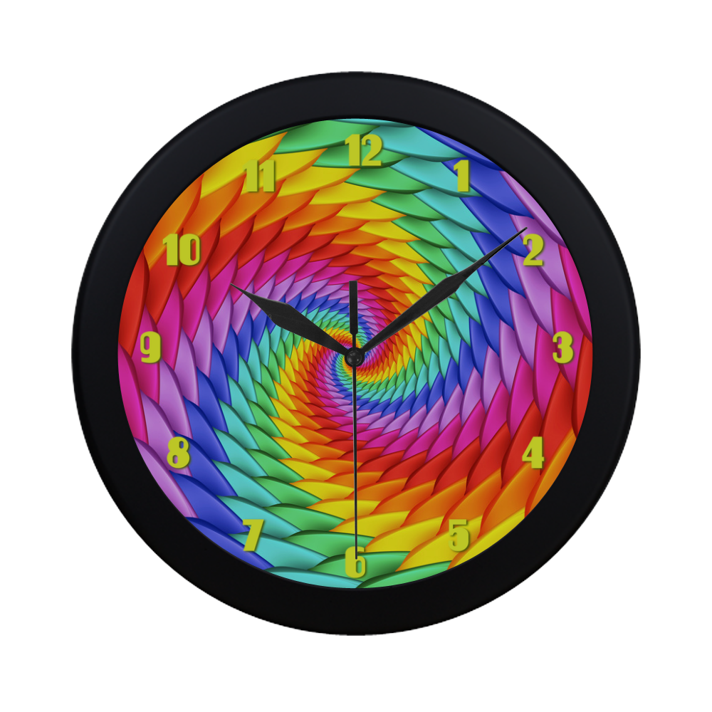 Psychedelic Rainbow Spiral Fractal Circular Plastic Wall clock