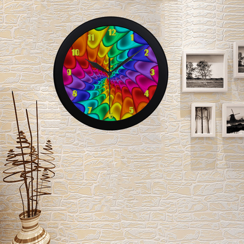 Psychedelic Rainbow Spiral Fractal Circular Plastic Wall clock