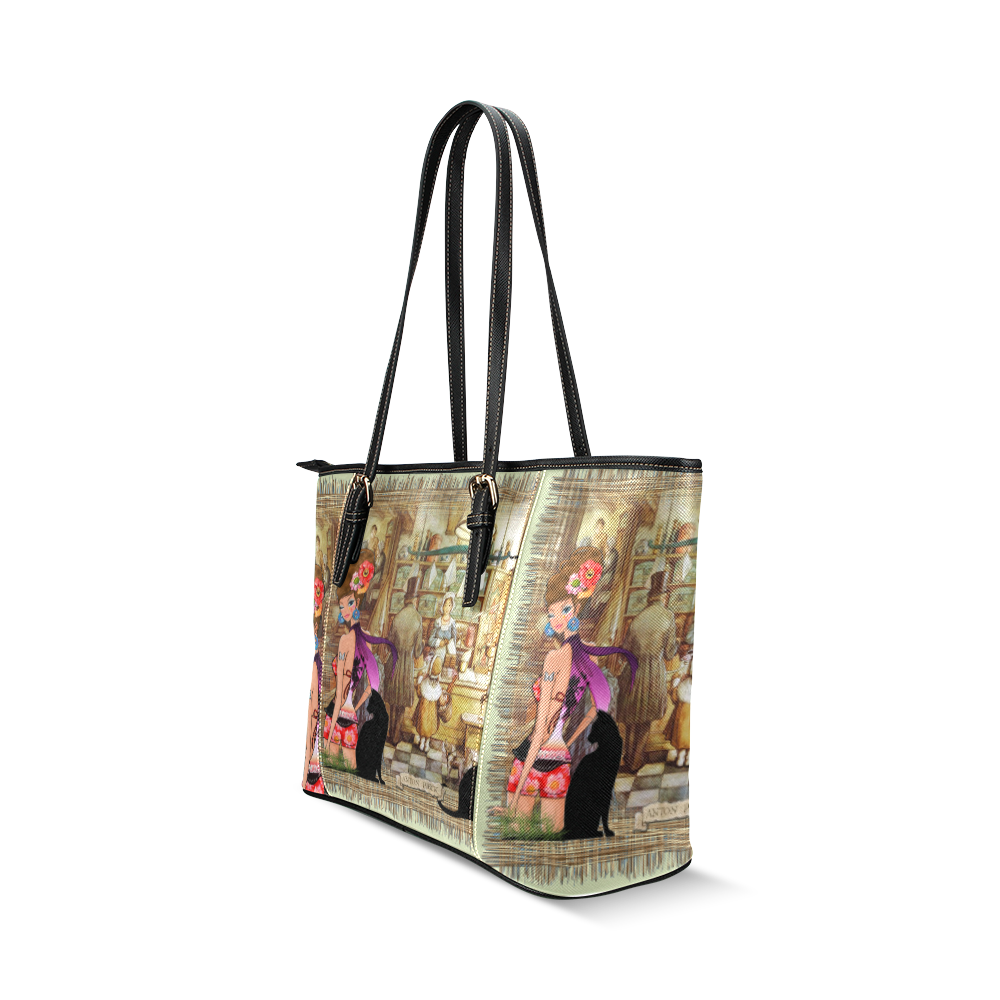 Anton Pieck the bakery Leather Tote Bag/Large (Model 1640)