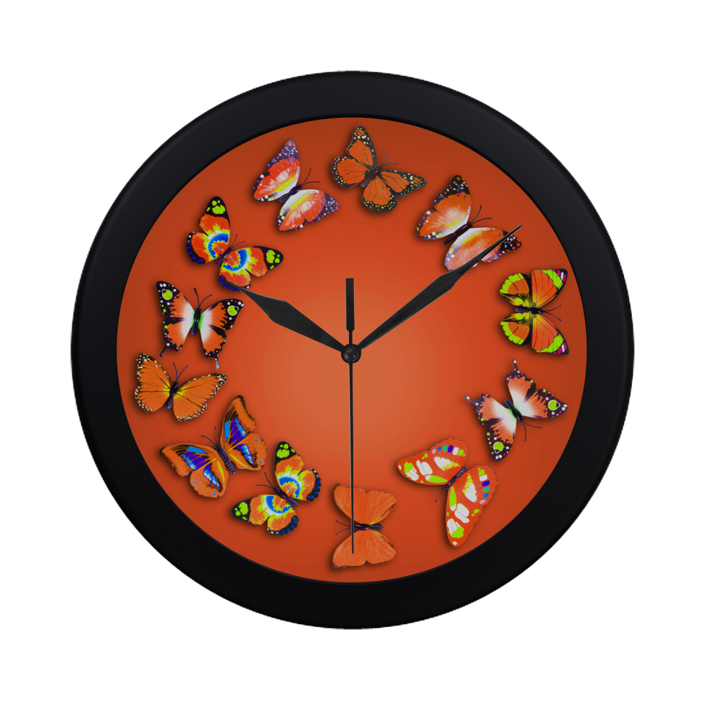 Novelty Orange Fantasy Butterflies Wall Clock Circular Plastic Wall clock