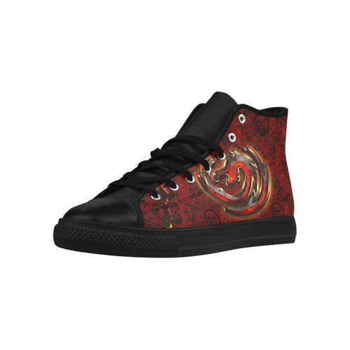 The dragon in red and gold Aquila High Top Microfiber Leather Men's Shoes/Large Size (Model 032)