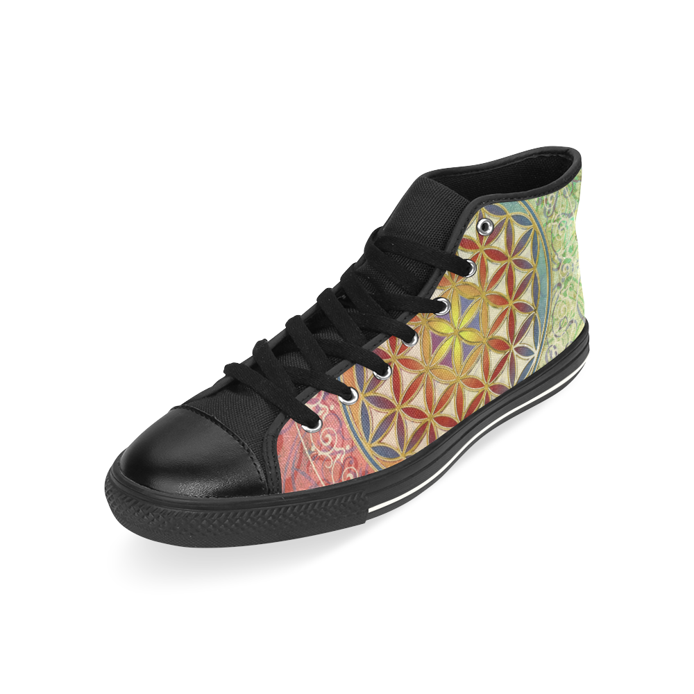 FLOWER OF LIFE vintage ornaments green red High Top Canvas Women's Shoes/Large Size (Model 017)