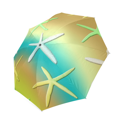 Lime White Yellow Starfishes Foldable Umbrella (Model U01)