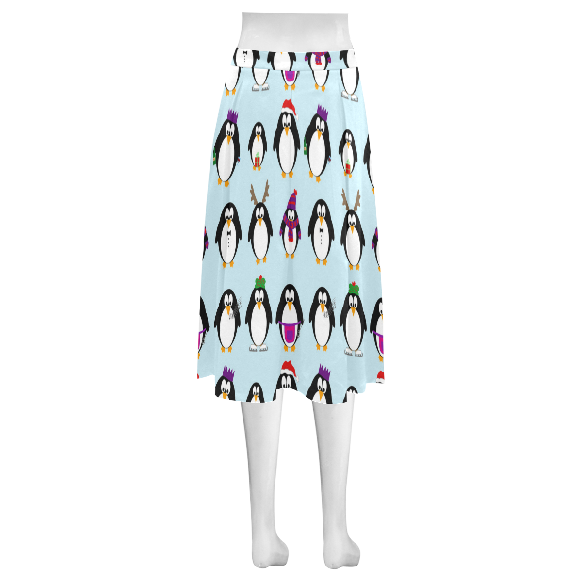 Christmas Party Penguins Mnemosyne Women's Crepe Skirt (Model D16)