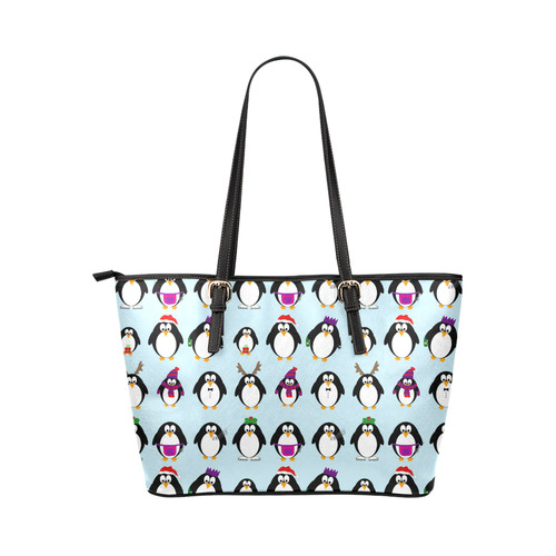 Christmas Party Penguins Leather Tote Bag/Large (Model 1651)