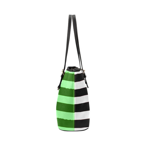 New! Exclusive designers bag edition with fashion stripes. Green, black and white Collection with ar Leather Tote Bag/Small (Model 1651)