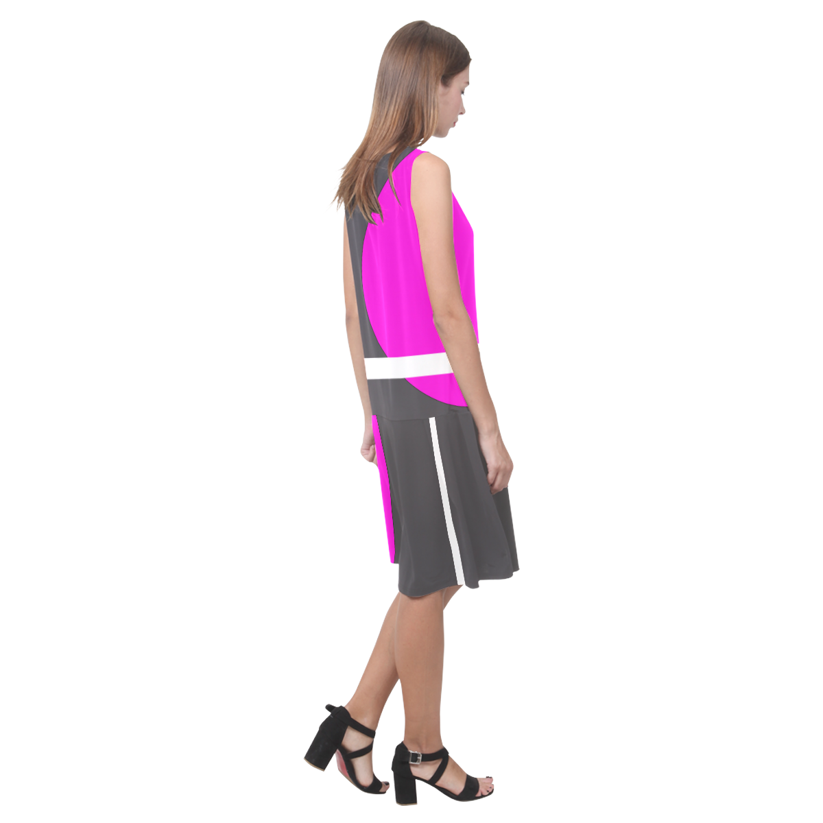 Fuchsia Sleeveless Splicing Shift Dress(Model D17)