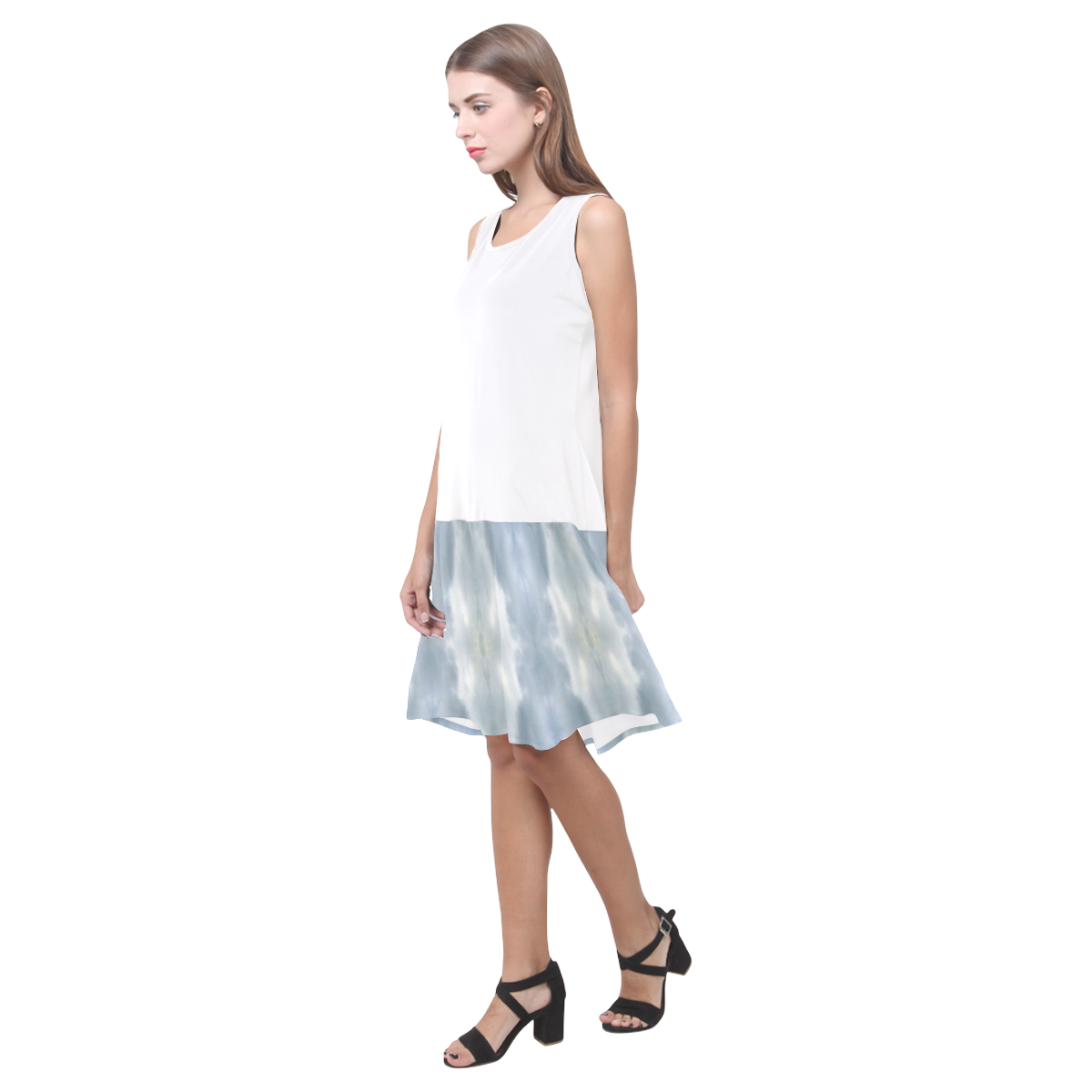 Ice Crystals Abstract Pattern Sleeveless Splicing Shift Dress(Model D17)