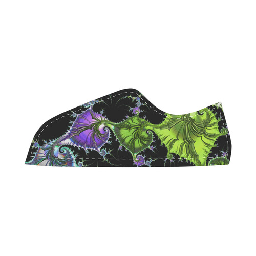 SPIRAL Filigree FRACTAL black green violet Canvas Shoes for Women/Large Size (Model 016)