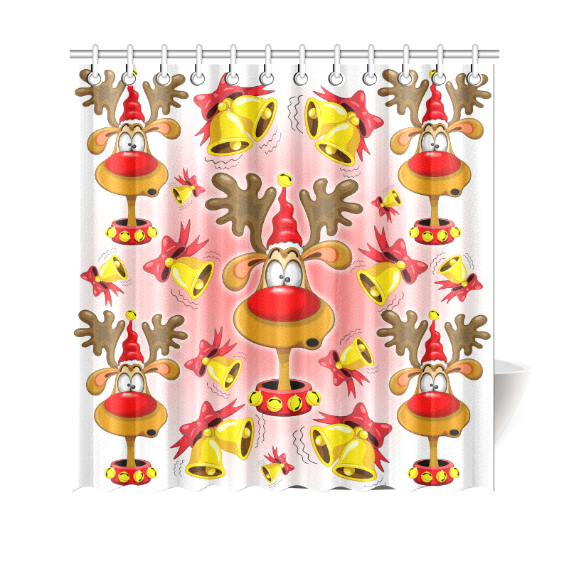 Reindeer Fun Christmas Cartoon with Bells Alarms Shower Curtain 69"x70"