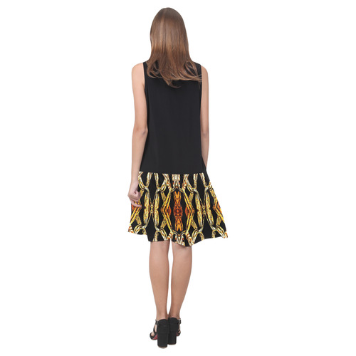 Elegant Oriental Pattern Black Gold Sleeveless Splicing Shift Dress(Model D17)
