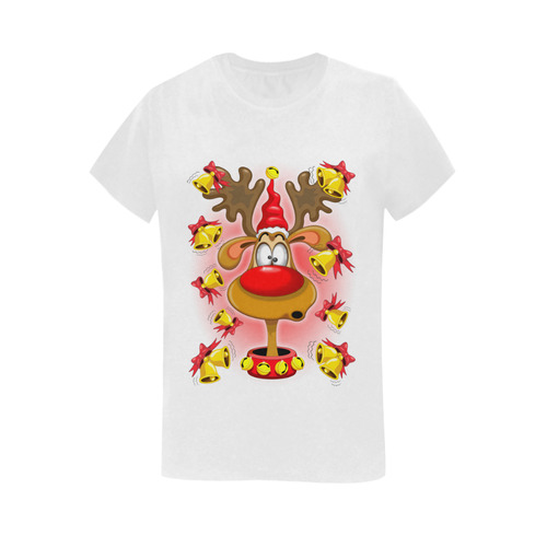 Reindeer Fun Christmas Cartoon with Bells Alarms Women's T-Shirt in USA Size (Two Sides Printing)