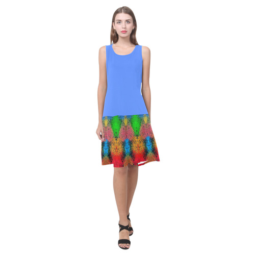 Colorful Goa Tapestry Painting Sleeveless Splicing Shift Dress(Model D17)