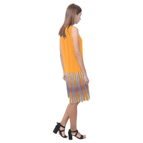 Gray Orange Stripes Pattern Sleeveless Splicing Shift Dress(Model D17)