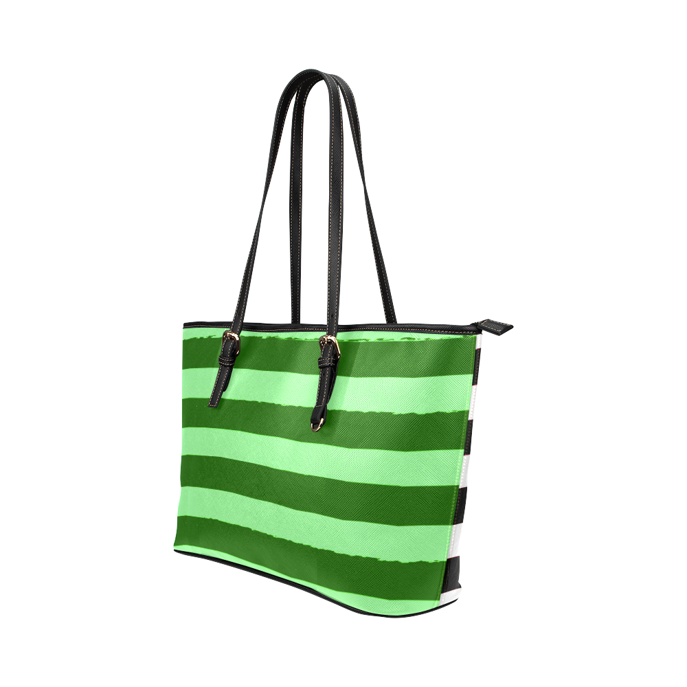 New! Exclusive designers bag edition with fashion stripes. Green, black and white Collection with ar Leather Tote Bag/Small (Model 1651)