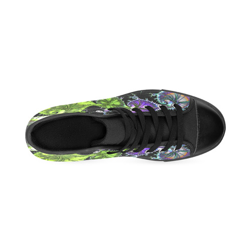 SPIRAL Filigree FRACTAL black green violet High Top Canvas Women's Shoes/Large Size (Model 017)