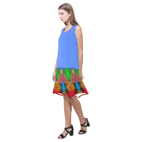 Colorful Goa Tapestry Painting Sleeveless Splicing Shift Dress(Model D17)