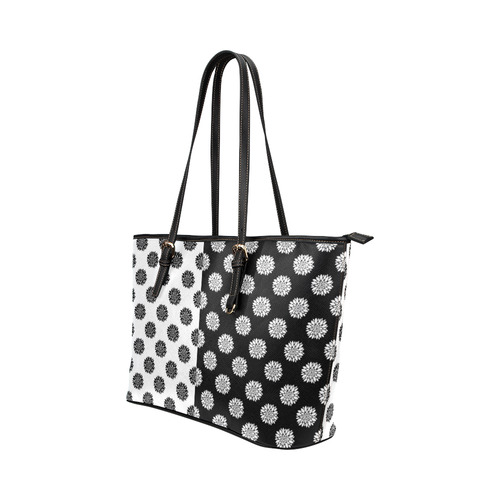 black and white peonies Leather Tote Bag/Large (Model 1651)