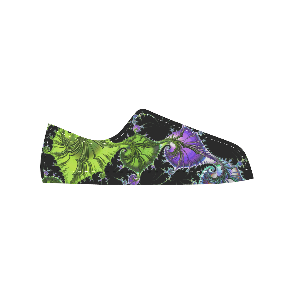 SPIRAL Filigree FRACTAL black green violet Canvas Women's Shoes/Large Size (Model 018)