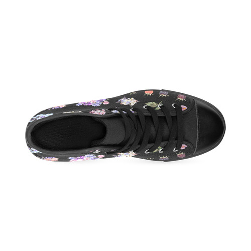 New arrival! Designers original shoes. Hand-drawn edition in floral tones and black High Top Canvas Women's Shoes/Large Size (Model 017)