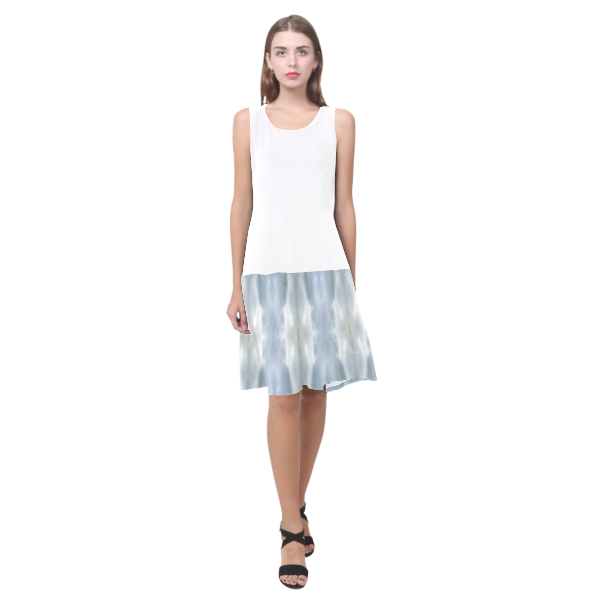 Ice Crystals Abstract Pattern Sleeveless Splicing Shift Dress(Model D17)