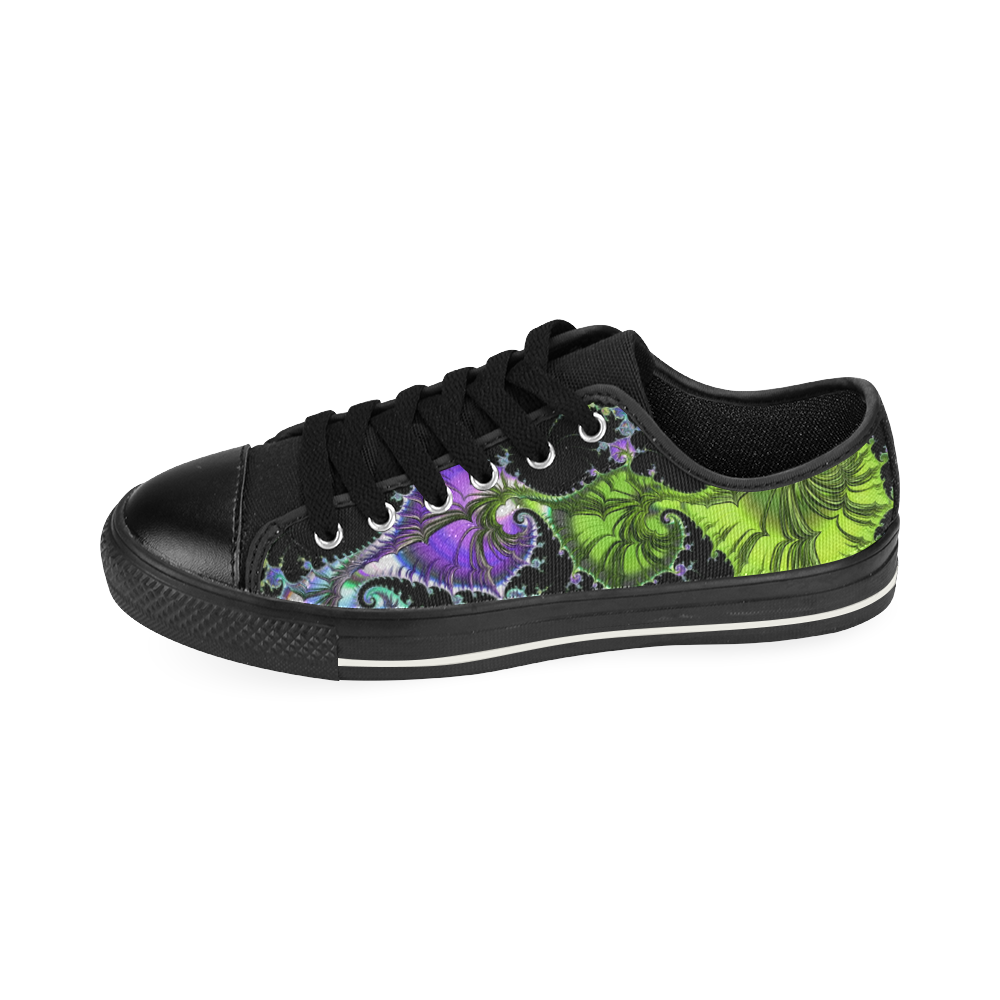 SPIRAL Filigree FRACTAL black green violet Canvas Women's Shoes/Large Size (Model 018)