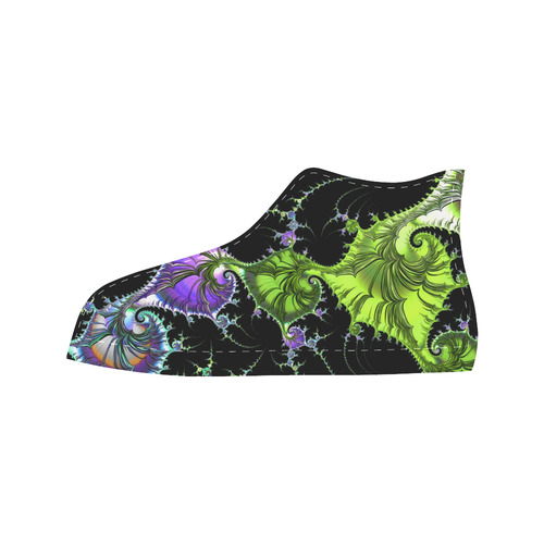 SPIRAL Filigree FRACTAL black green violet Aquila High Top Microfiber Leather Women's Shoes/Large Size (Model 032)