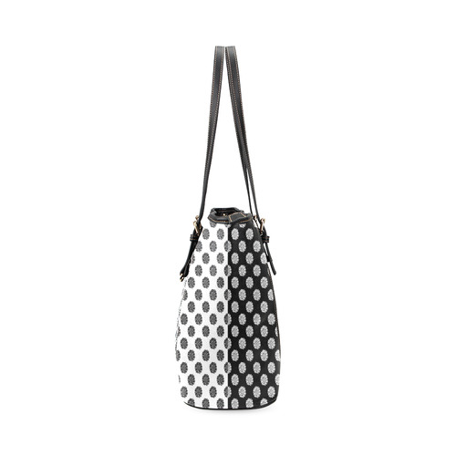 black and white peonies Leather Tote Bag/Large (Model 1640)