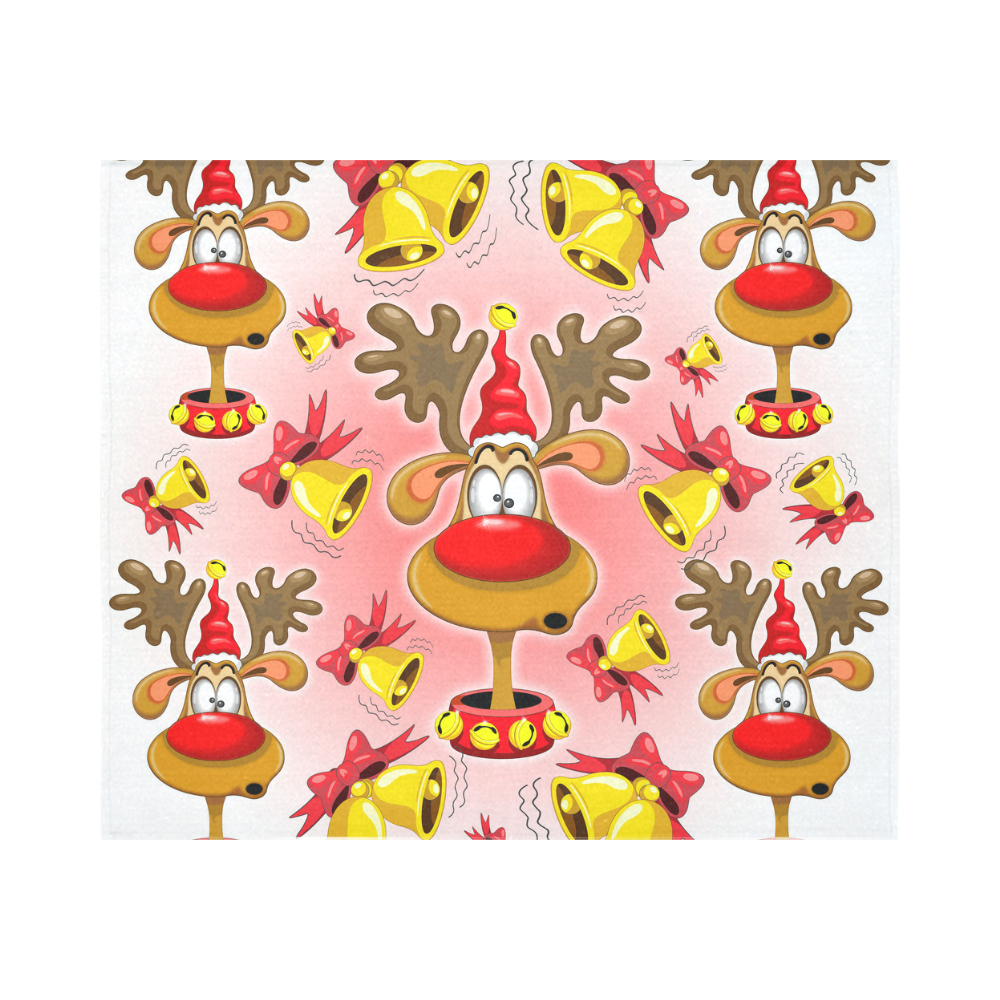 Reindeer Fun Christmas Cartoon with Bells Alarms Cotton Linen Wall Tapestry 60"x 51"