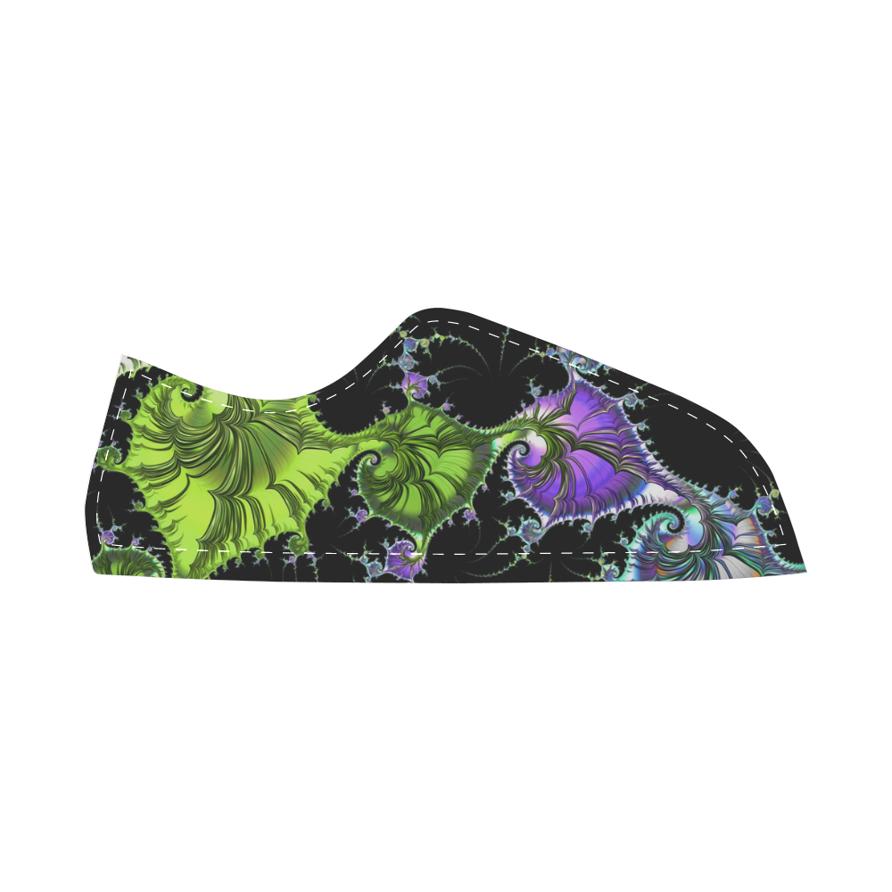 SPIRAL Filigree FRACTAL black green violet Canvas Shoes for Women/Large Size (Model 016)