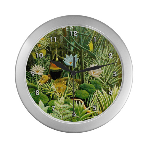 The Dream Henri Rousseau Jungle Animals Silver Color Wall Clock