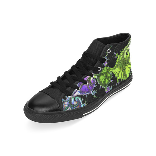 SPIRAL Filigree FRACTAL black green violet High Top Canvas Women's Shoes/Large Size (Model 017)