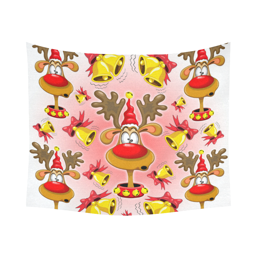 Reindeer Fun Christmas Cartoon with Bells Alarms Cotton Linen Wall Tapestry 60"x 51"