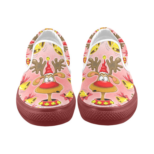 Reindeer Fun Christmas Cartoon with Bells Alarms Slip-on Canvas Shoes for Men/Large Size (Model 019)