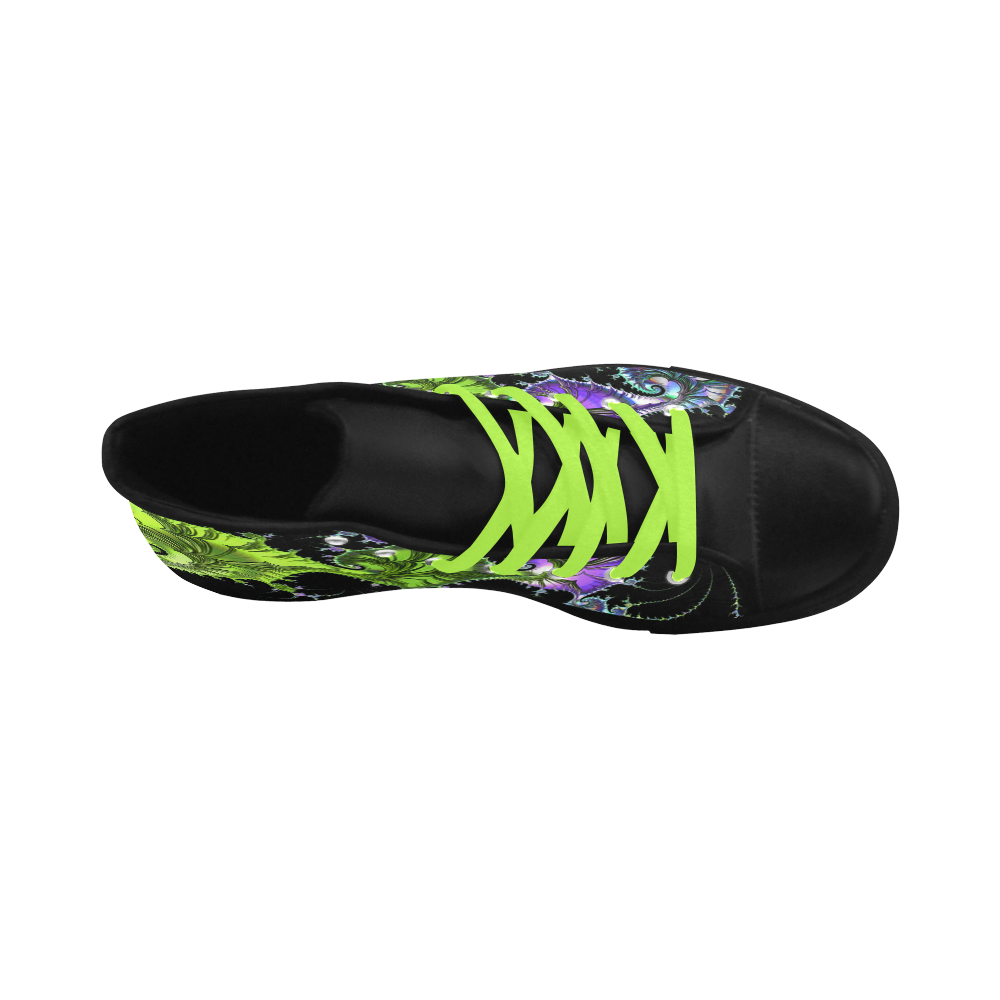 SPIRAL Filigree FRACTAL black green violet Aquila High Top Microfiber Leather Women's Shoes/Large Size (Model 032)
