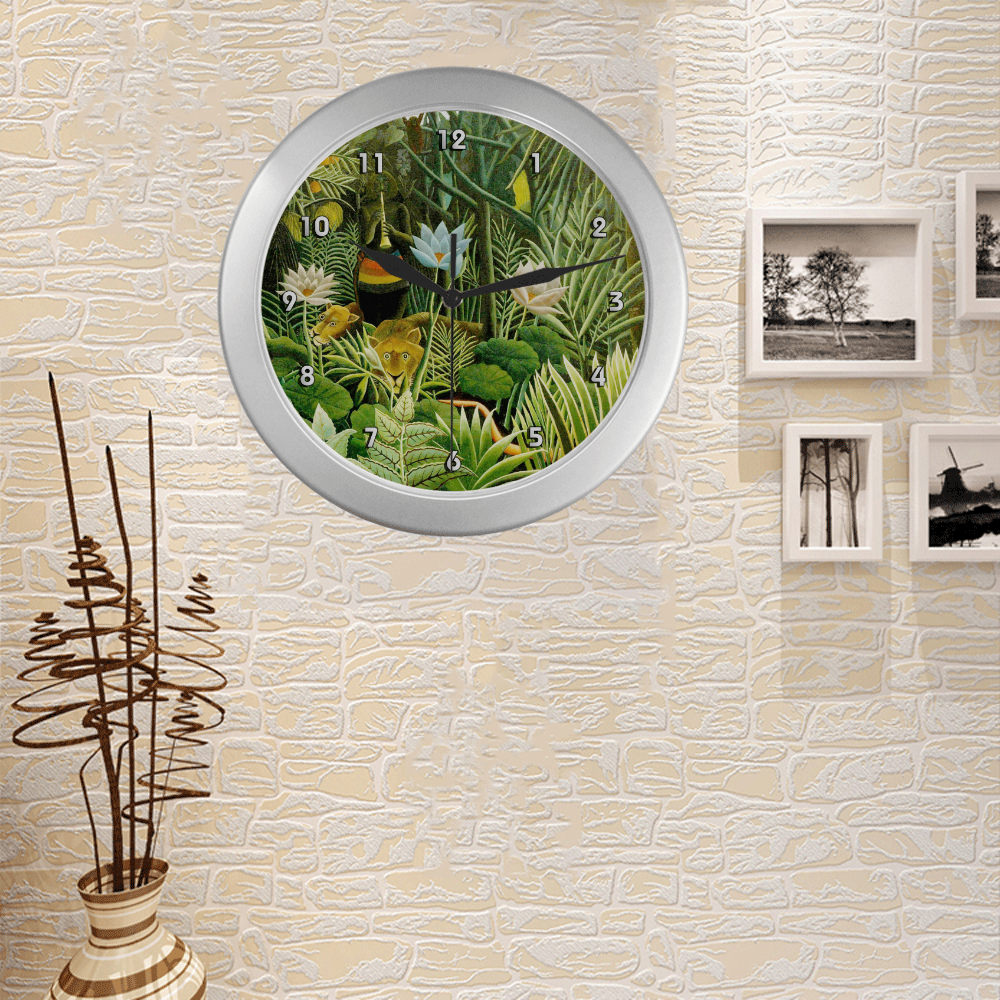 The Dream Henri Rousseau Jungle Animals Silver Color Wall Clock