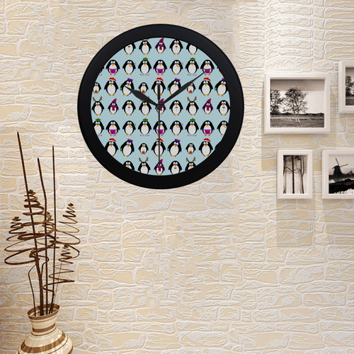 Christmas Party Penguins Circular Plastic Wall clock