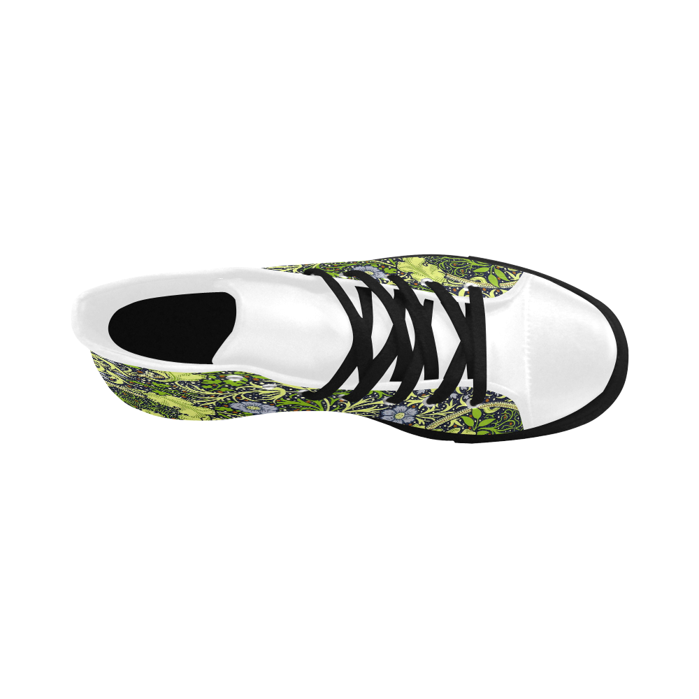 William Morris Seaweed Vintage Floral Wallpaper Aquila High Top Microfiber Leather Women's Shoes (Model 032)