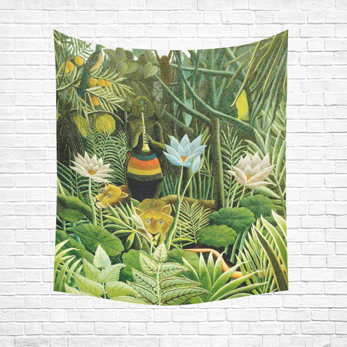 The Dream Henri Rousseau Jungle Animals Flowers Cotton Linen Wall Tapestry 51"x 60"