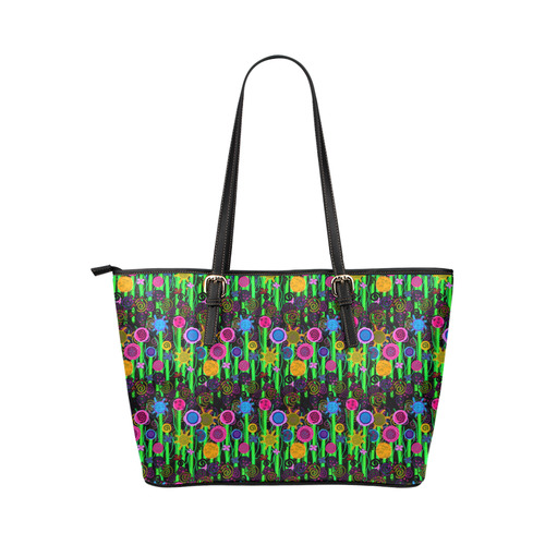 Magical Flowers Leather Tote Bag/Large (Model 1651)